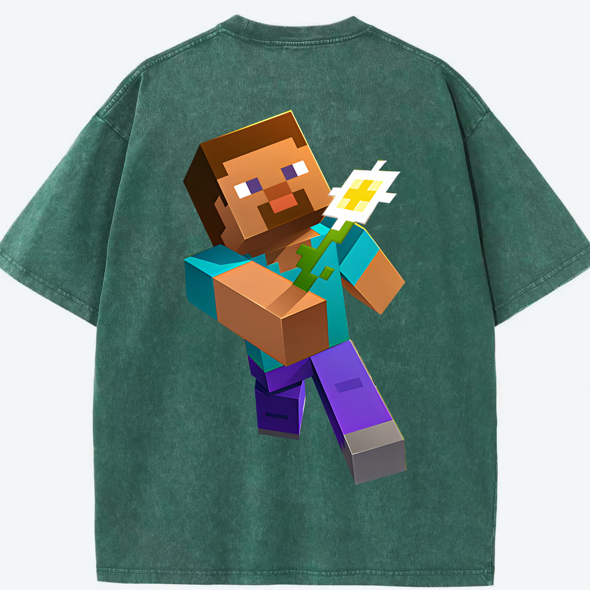 （画像用） マインクラフト ブロックの世界 Minecraft MC Block world 綿100% ヴィンテージ風 半袖Tシャツ（背面プリント）